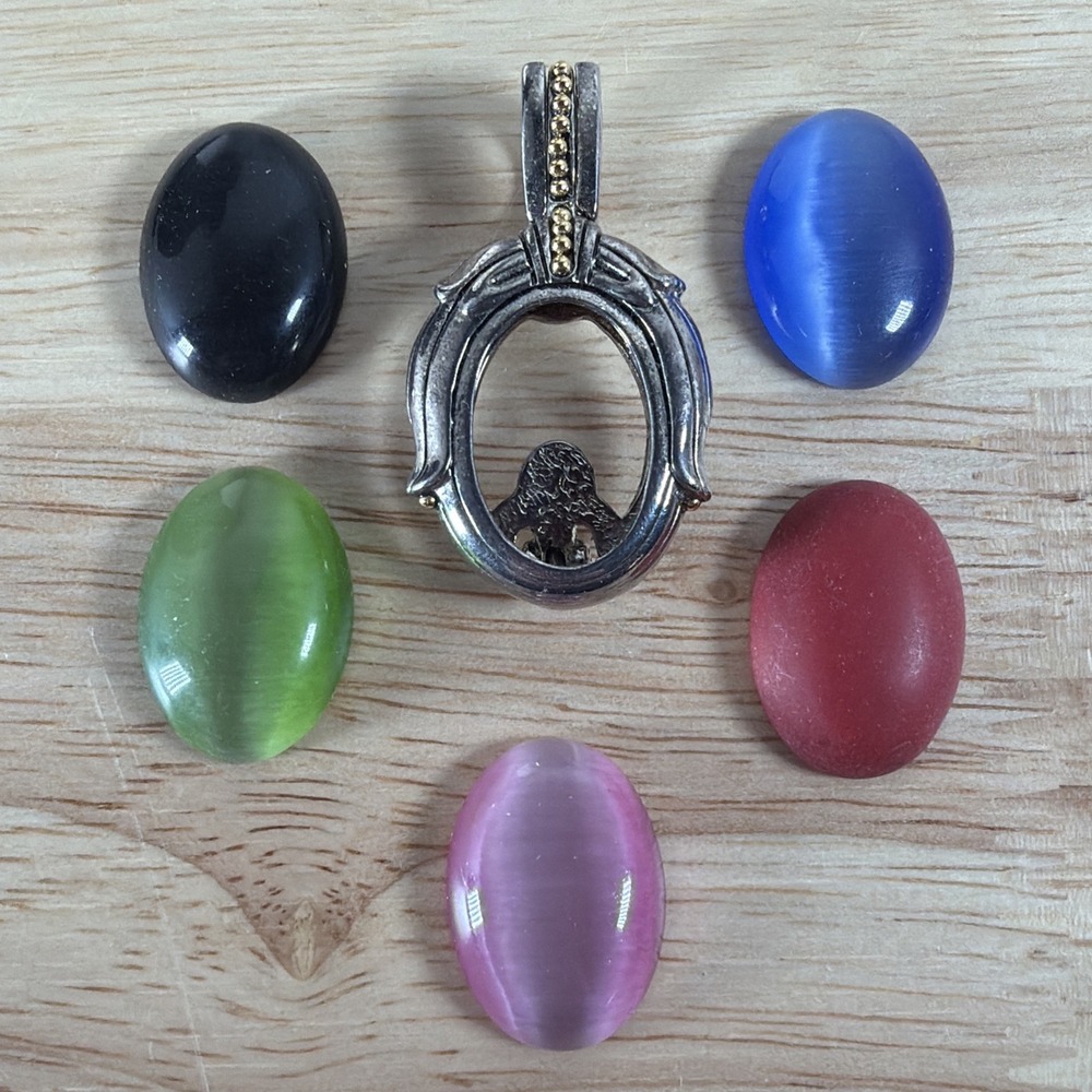 Premier Designs Gold Tone Slide Necklace Pendant 5 Interchangeable Cabochons